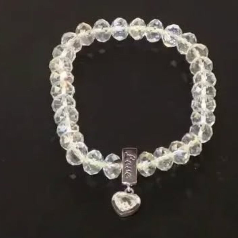 Beaded Stretch Bracelet Sterling Silver Heart & Love Charm 925 IBB TH